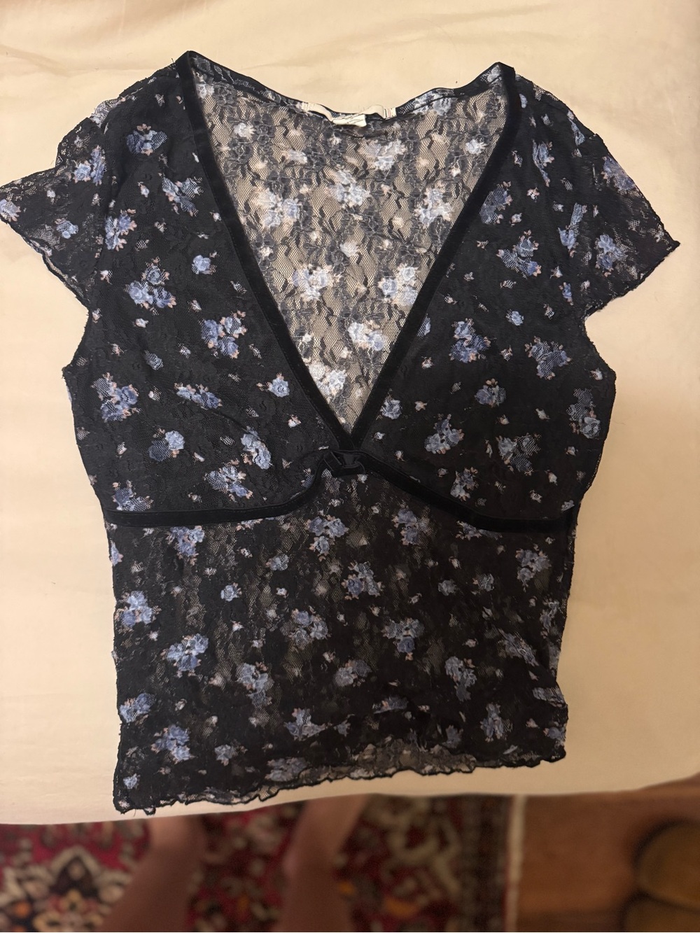 Kimchi Blue Black Lace Camisole with Blue Floral Print - urban outfitters